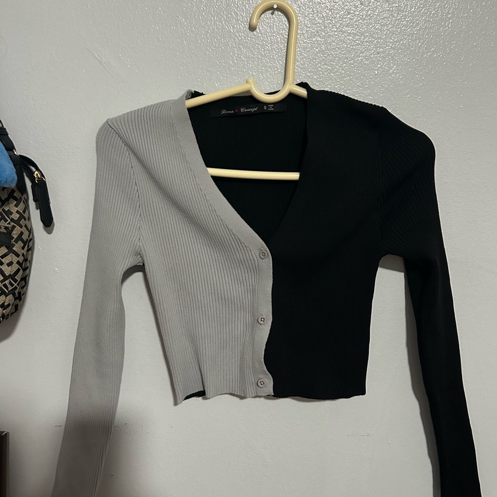Half grey half black crop top